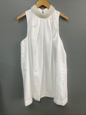 Tuckernuk Embellished Pearl Collar Sleeveless White Dress